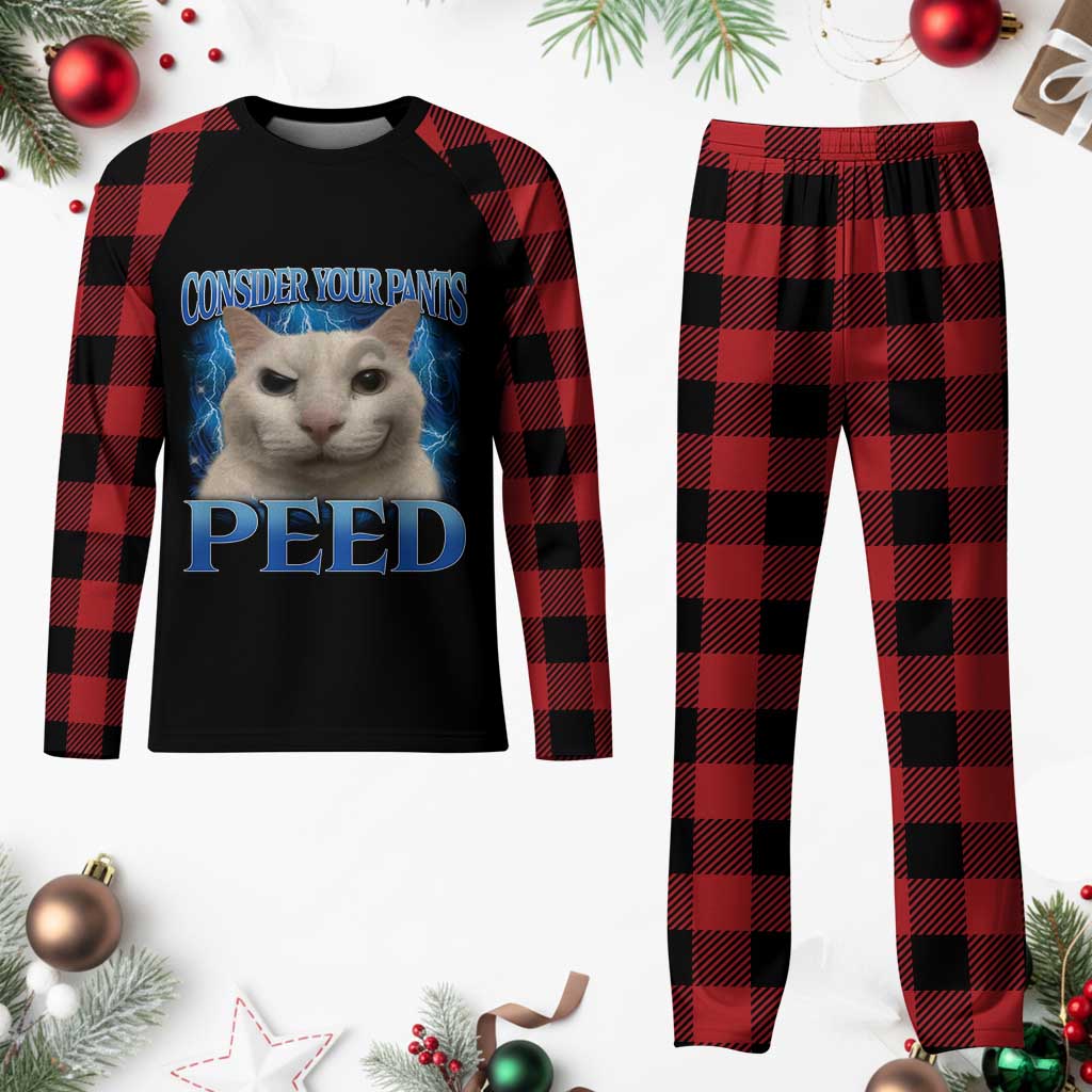 Meme Cat Plaid Pajama Set Funny Weird Humor Consider Your Pants Peed - Wonder Print Shop