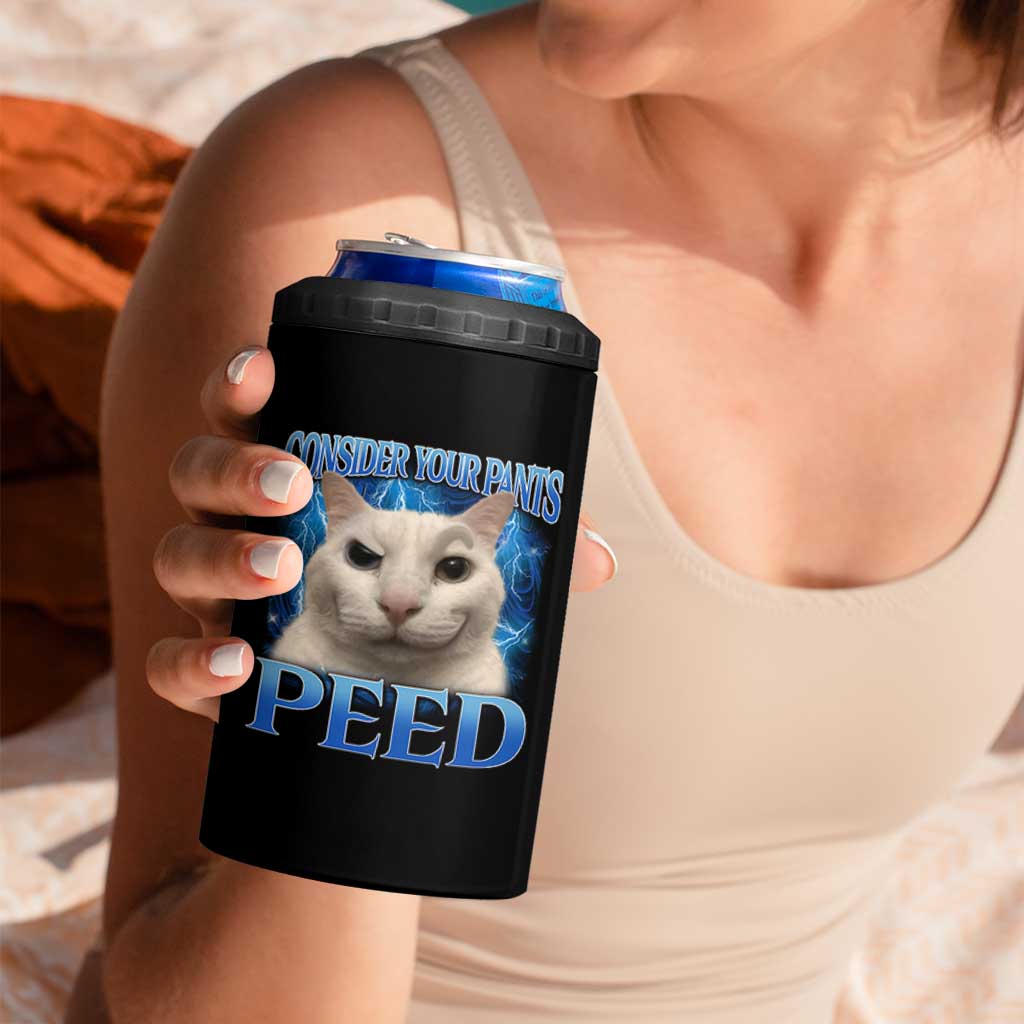 Meme Cat 4 in 1 Can Cooler Tumbler Funny Weird Humor Consider Your Pants Peed - Wonder Print Shop