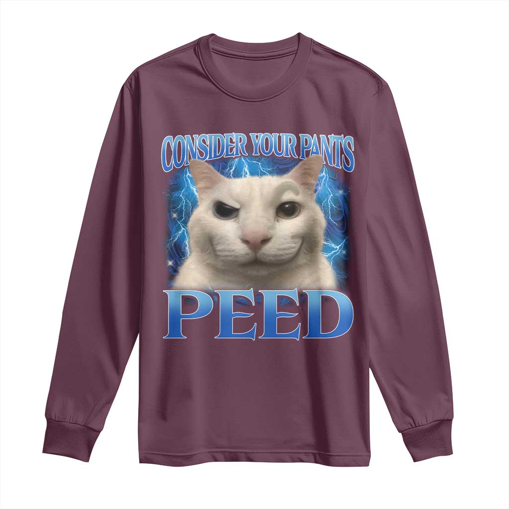 Meme Cat Long Sleeve Shirt Funny Weird Humor Consider Your Pants Peed - Wonder Print Shop