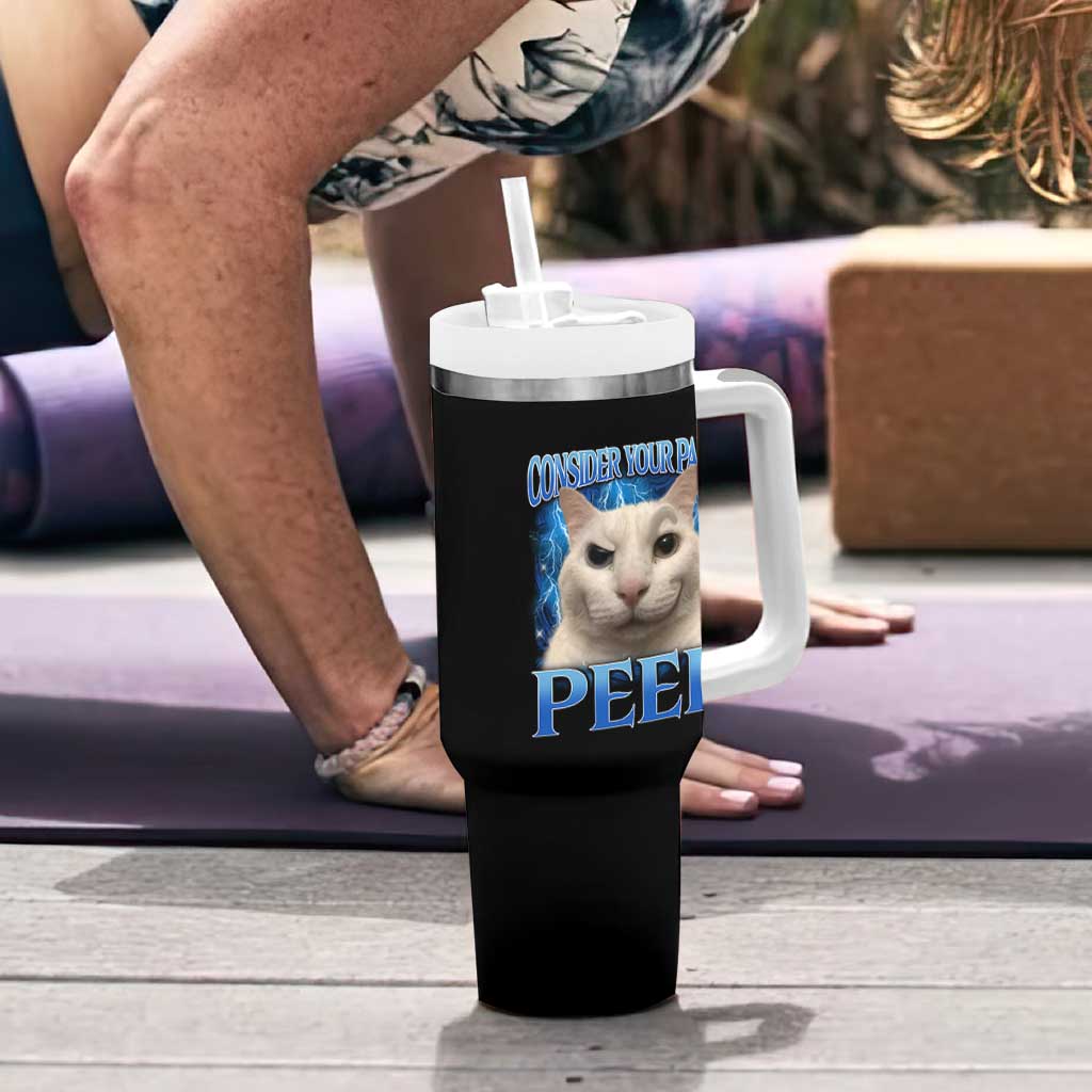 Meme Cat Tumbler With Handle Funny Weird Humor Consider Your Pants Peed - Wonder Print Shop