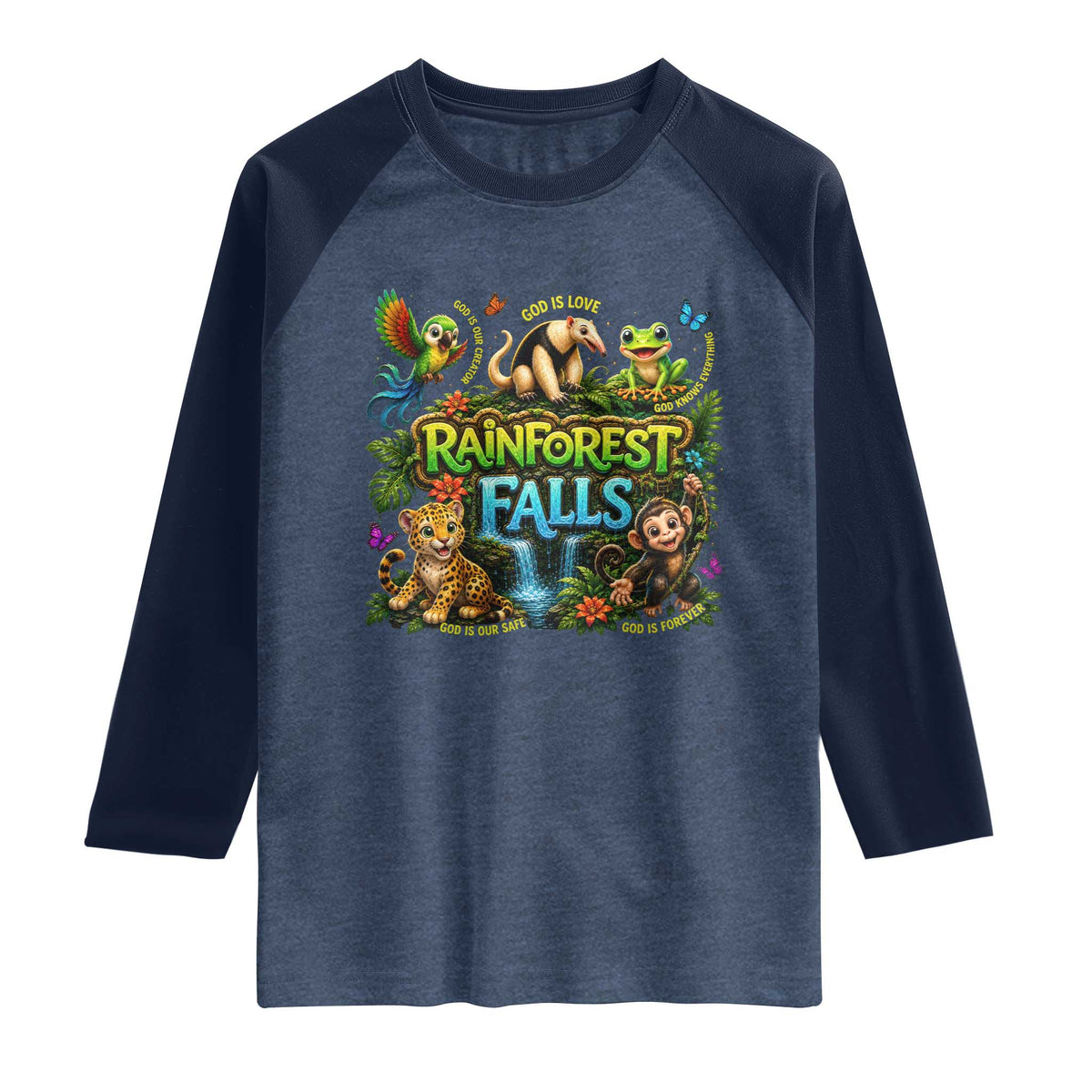 VBS 2026 Raglan Shirt Rainforest Falls Exploring The Nature of God VBS 2026