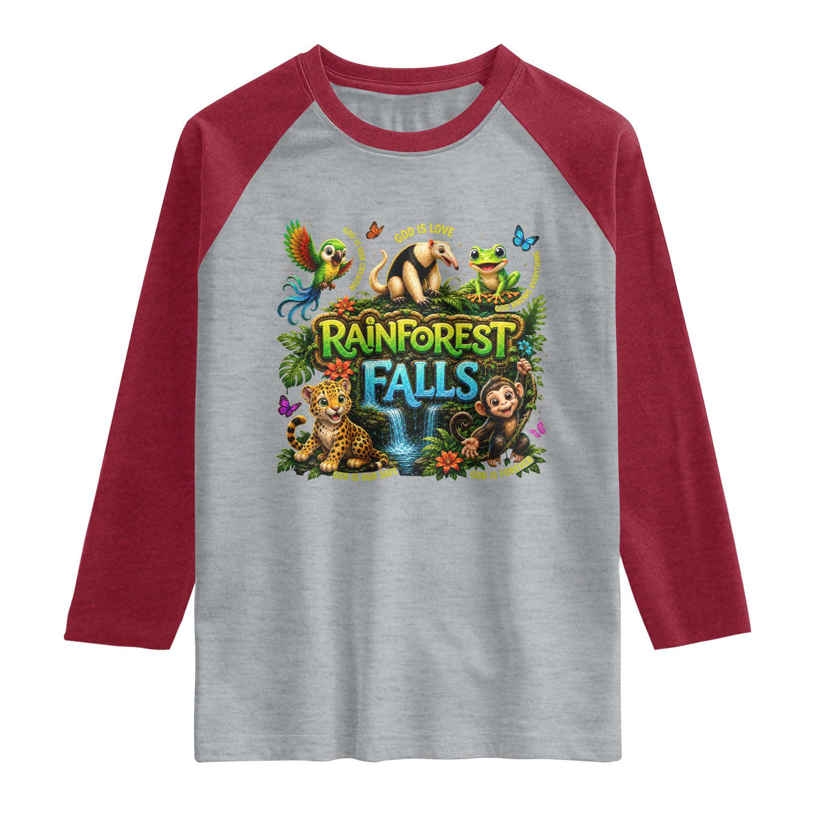VBS 2026 Raglan Shirt Rainforest Falls Exploring The Nature of God VBS 2026