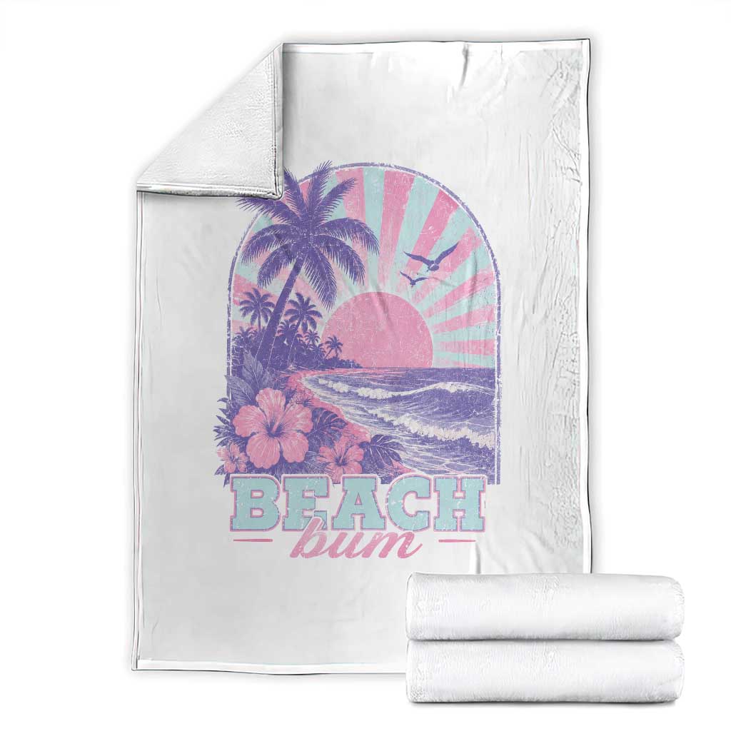 Beach Bum Throw Blanket Summer Vacation Beach Lover Surf Wave Vintage Tropical Sunset Aesthetic