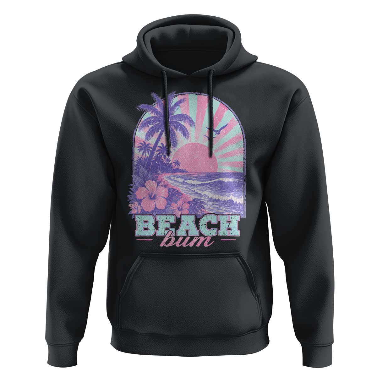 Beach Bum Hoodie Summer Vacation Beach Lover Surf Wave Vintage Tropical Sunset Aesthetic