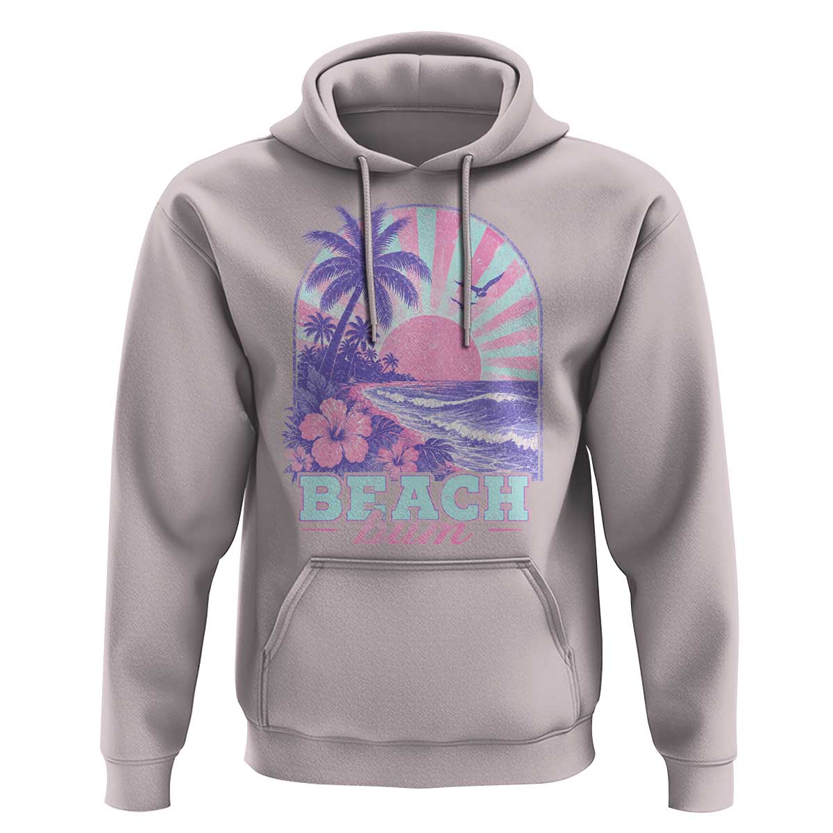 Beach Bum Hoodie Summer Vacation Beach Lover Surf Wave Vintage Tropical Sunset Aesthetic