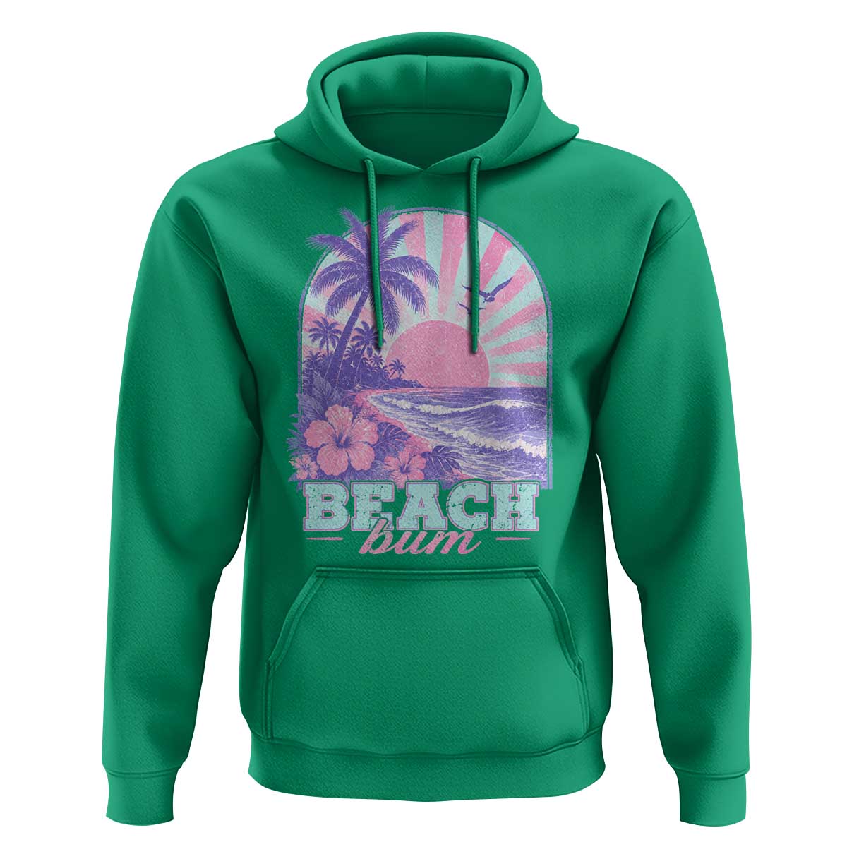 Beach Bum Hoodie Summer Vacation Beach Lover Surf Wave Vintage Tropical Sunset Aesthetic