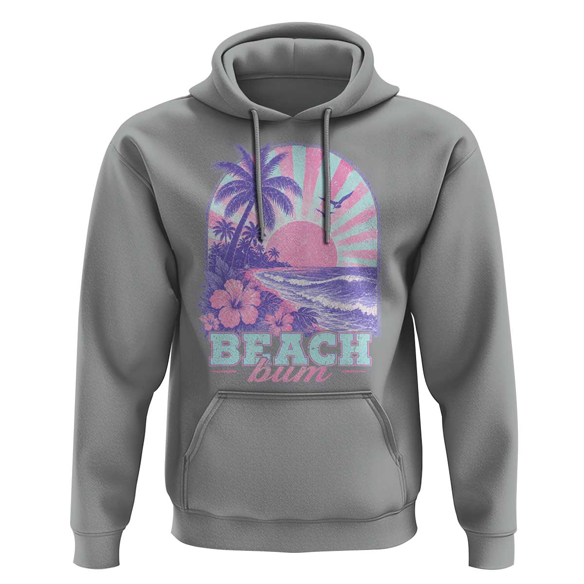Beach Bum Hoodie Summer Vacation Beach Lover Surf Wave Vintage Tropical Sunset Aesthetic