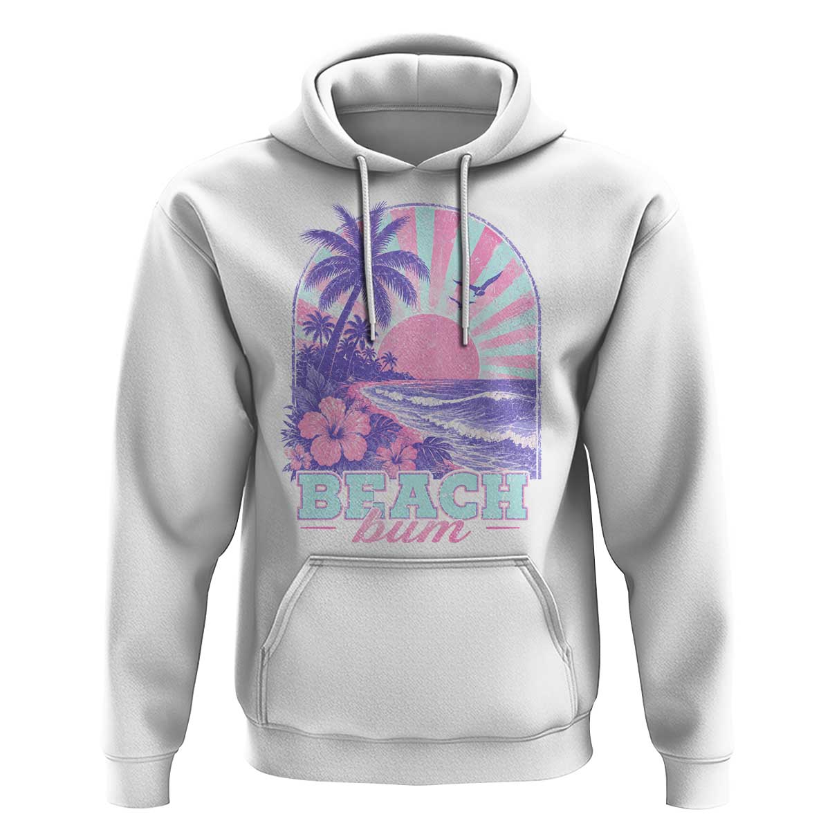 Beach Bum Hoodie Summer Vacation Beach Lover Surf Wave Vintage Tropical Sunset Aesthetic
