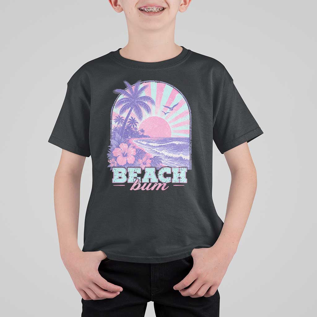 Beach Bum T Shirt For Kid Summer Vacation Beach Lover Surf Wave Vintage Tropical Sunset Aesthetic