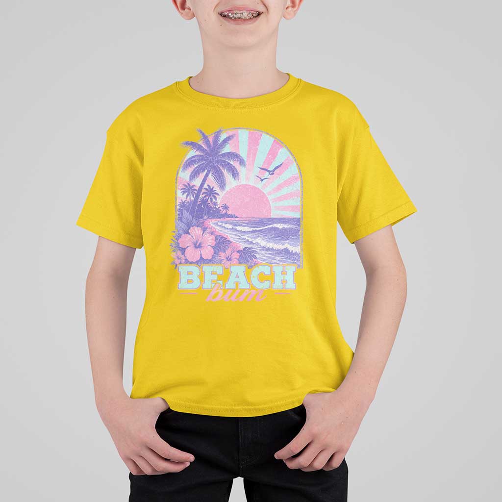 Beach Bum T Shirt For Kid Summer Vacation Beach Lover Surf Wave Vintage Tropical Sunset Aesthetic