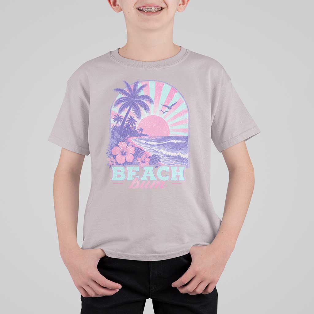 Beach Bum T Shirt For Kid Summer Vacation Beach Lover Surf Wave Vintage Tropical Sunset Aesthetic
