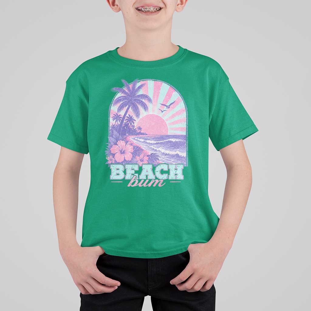 Beach Bum T Shirt For Kid Summer Vacation Beach Lover Surf Wave Vintage Tropical Sunset Aesthetic