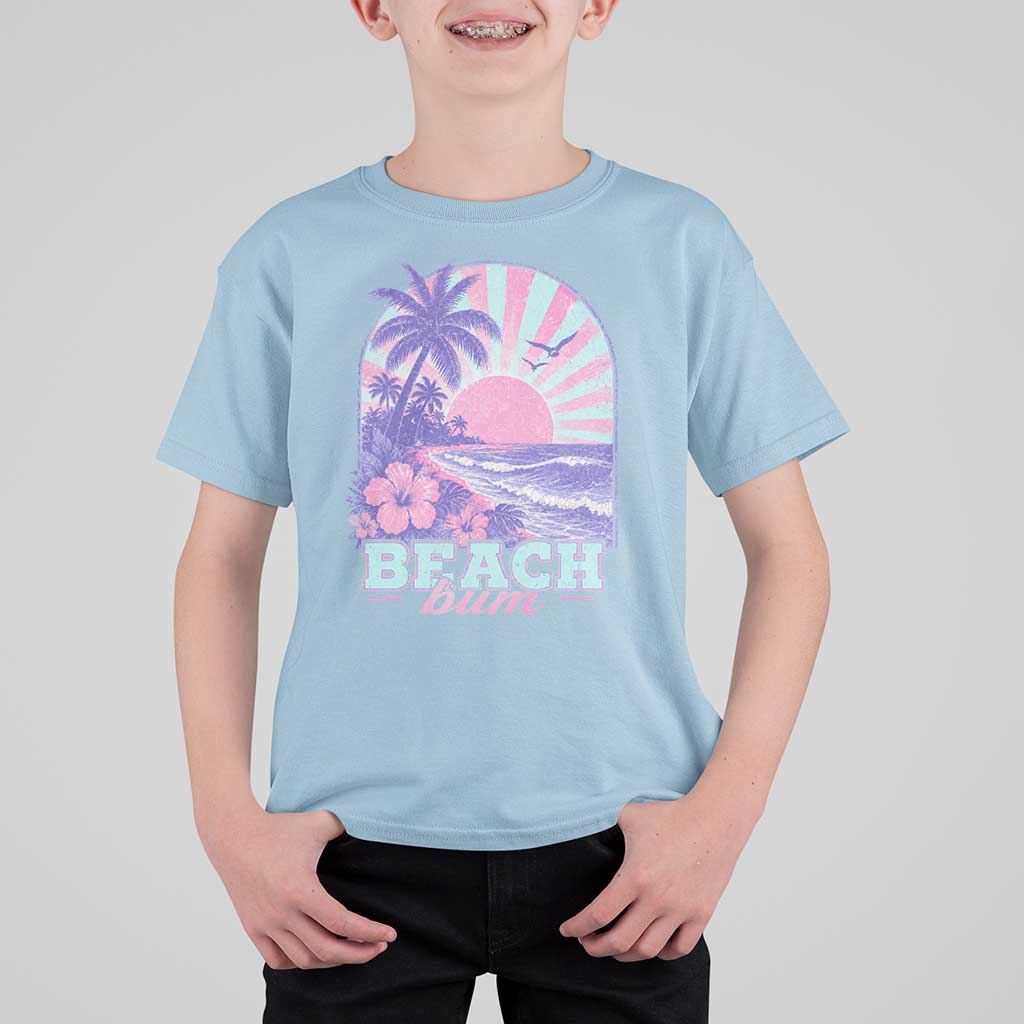 Beach Bum T Shirt For Kid Summer Vacation Beach Lover Surf Wave Vintage Tropical Sunset Aesthetic