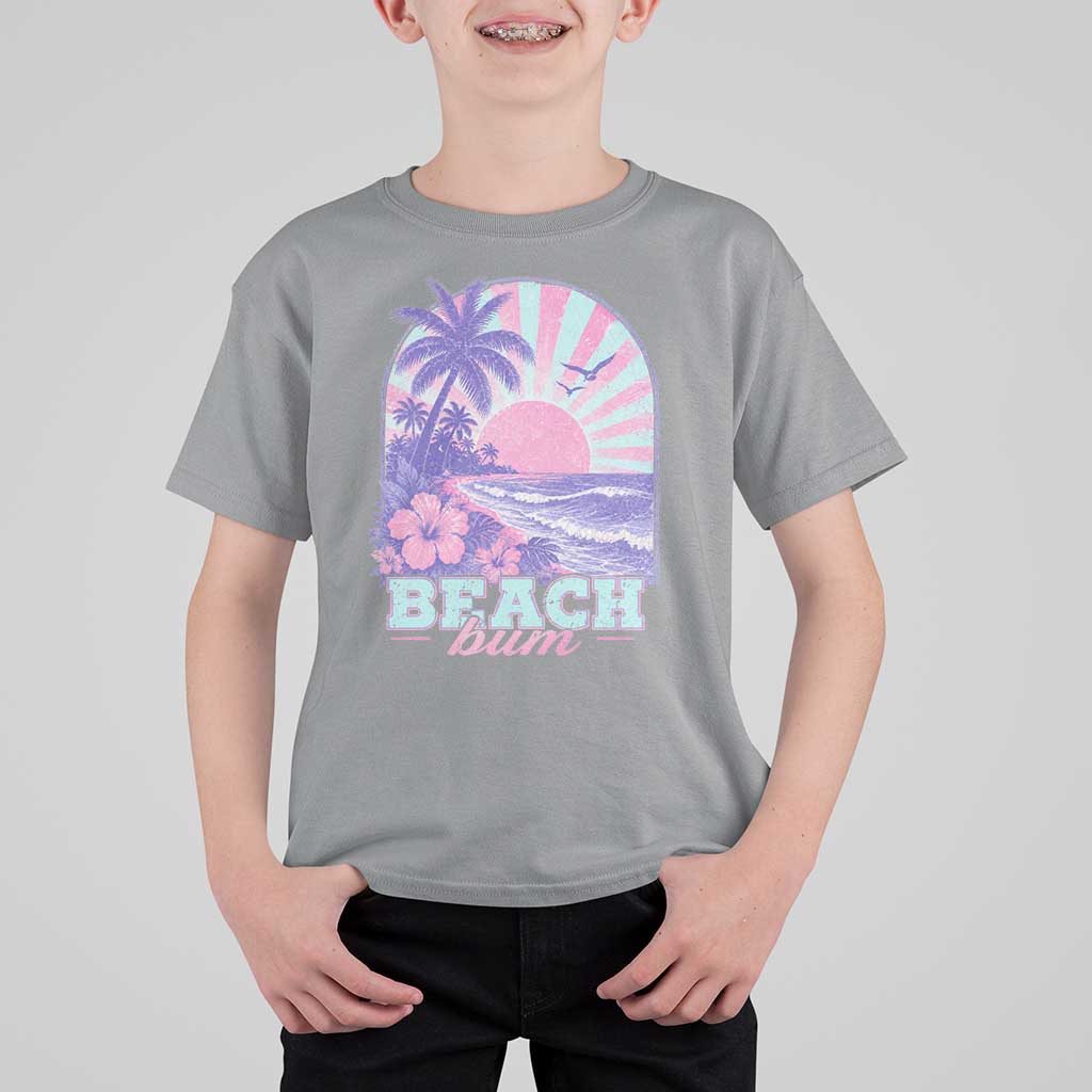 Beach Bum T Shirt For Kid Summer Vacation Beach Lover Surf Wave Vintage Tropical Sunset Aesthetic