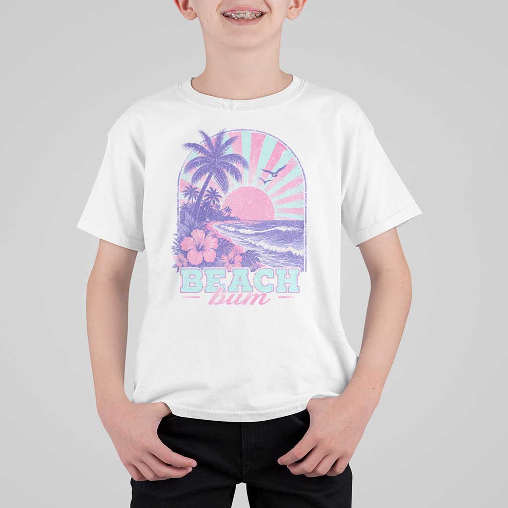 Beach Bum T Shirt For Kid Summer Vacation Beach Lover Surf Wave Vintage Tropical Sunset Aesthetic