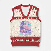 Beach Bum V-Neck Knit Sweater Vest Summer Vacation Beach Lover Surf Wave Vintage Tropical Sunset Aesthetic