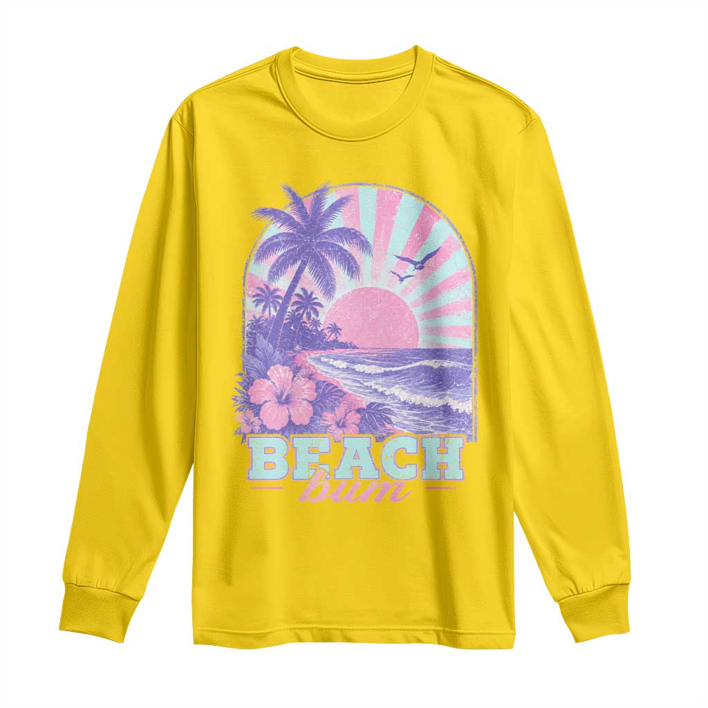 Beach Bum Long Sleeve Shirt Summer Vacation Beach Lover Surf Wave Vintage Tropical Sunset Aesthetic