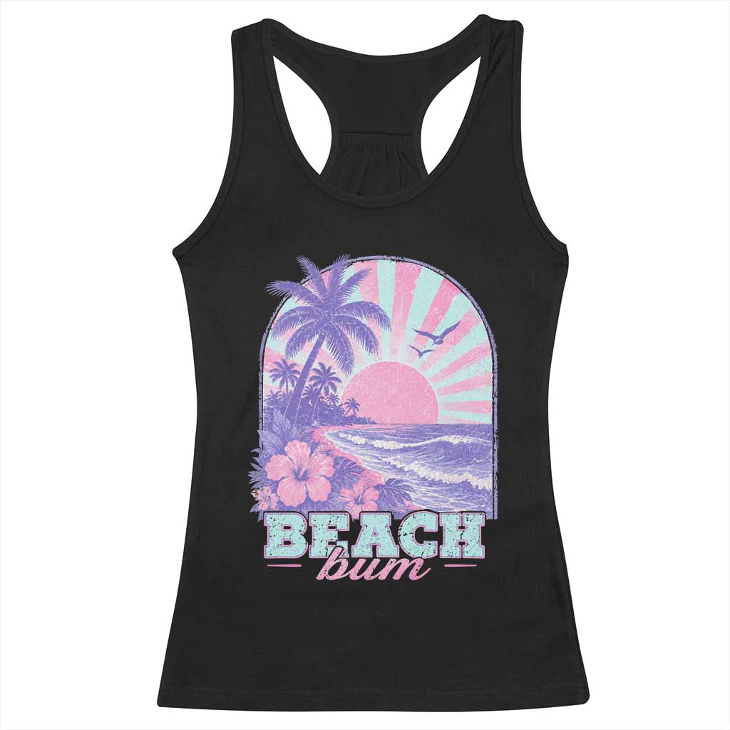 Beach Bum Racerback Tank Top Summer Vacation Beach Lover Surf Wave Vintage Tropical Sunset Aesthetic