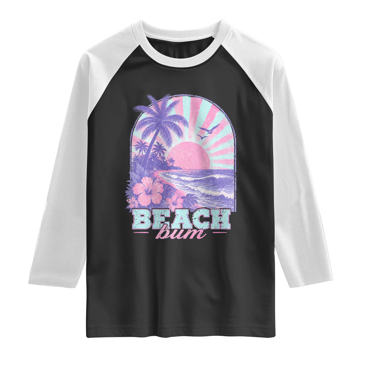 Beach Bum Raglan Shirt Summer Vacation Beach Lover Surf Wave Vintage Tropical Sunset Aesthetic