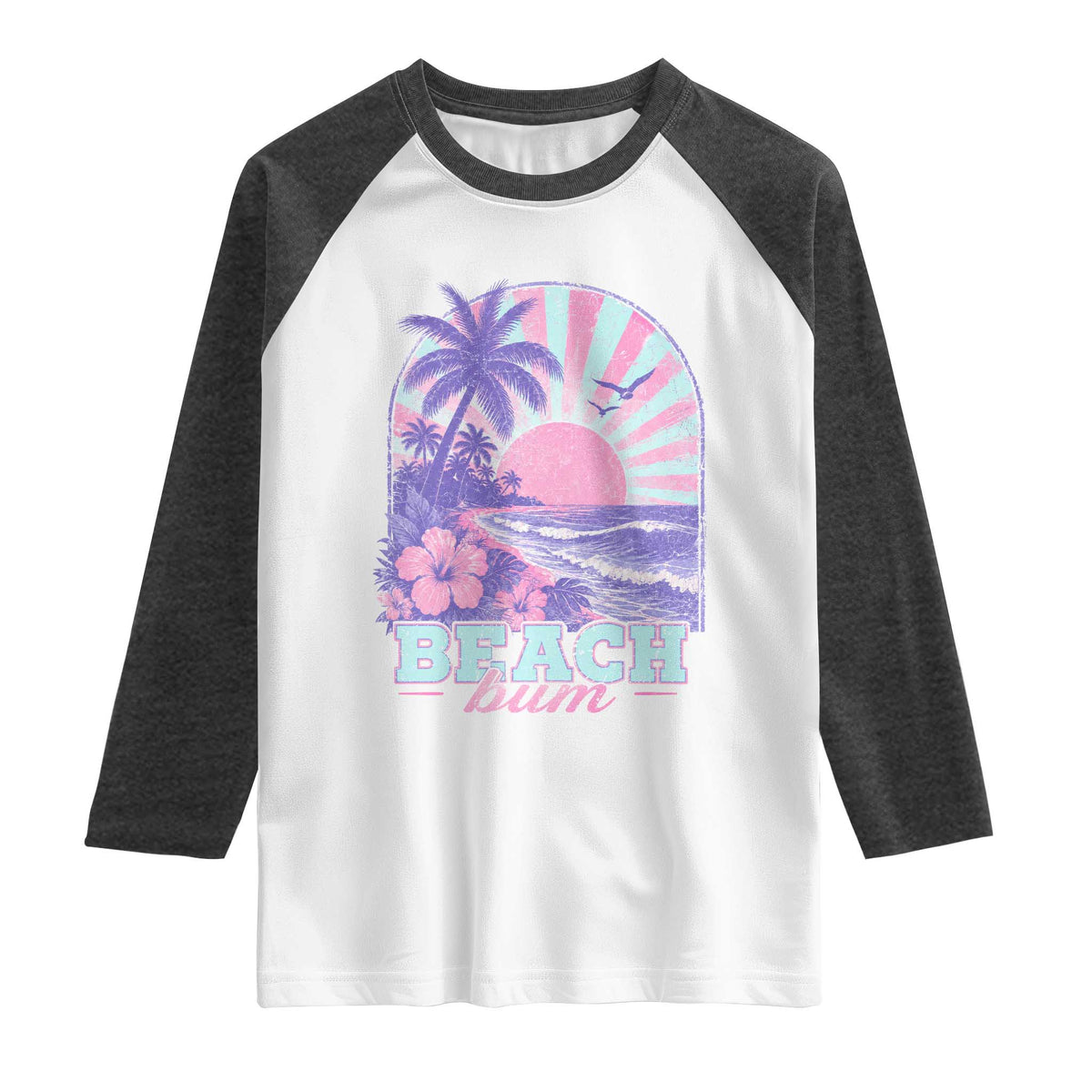 Beach Bum Raglan Shirt Summer Vacation Beach Lover Surf Wave Vintage Tropical Sunset Aesthetic