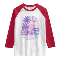 Beach Bum Raglan Shirt Summer Vacation Beach Lover Surf Wave Vintage Tropical Sunset Aesthetic