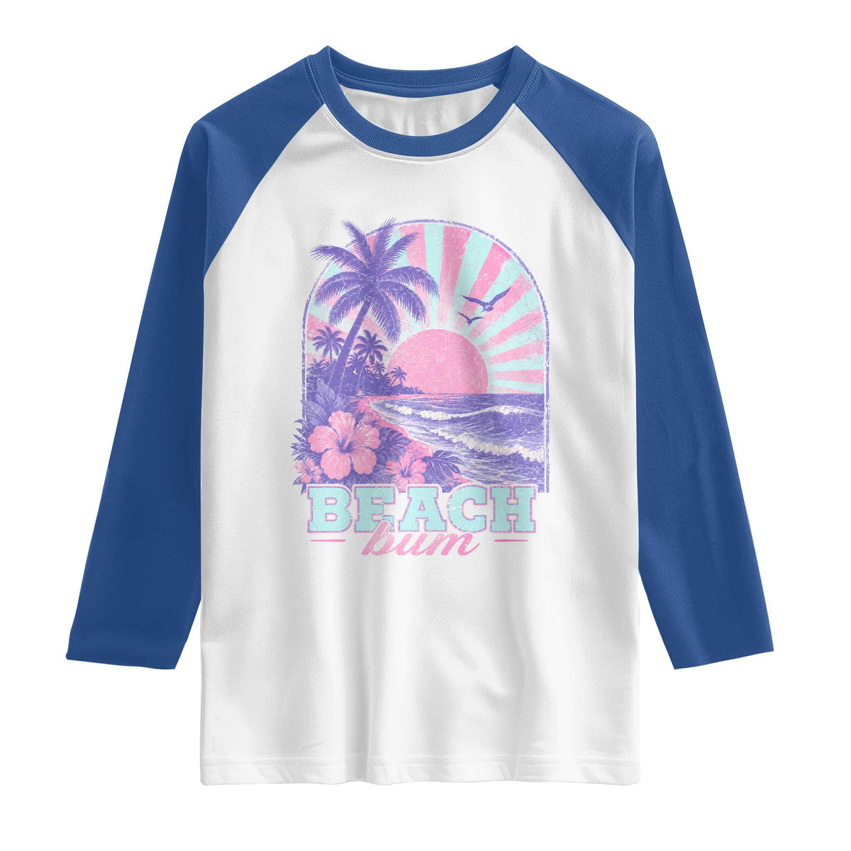 Beach Bum Raglan Shirt Summer Vacation Beach Lover Surf Wave Vintage Tropical Sunset Aesthetic