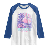 Beach Bum Raglan Shirt Summer Vacation Beach Lover Surf Wave Vintage Tropical Sunset Aesthetic