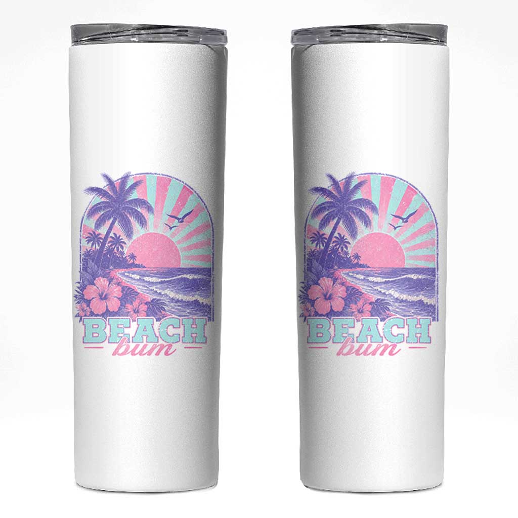 Beach Bum Skinny Tumbler Summer Vacation Beach Lover Surf Wave Vintage Tropical Sunset Aesthetic