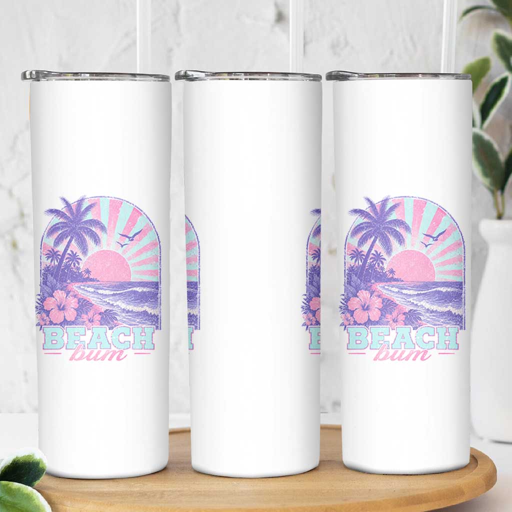 Beach Bum Skinny Tumbler Summer Vacation Beach Lover Surf Wave Vintage Tropical Sunset Aesthetic