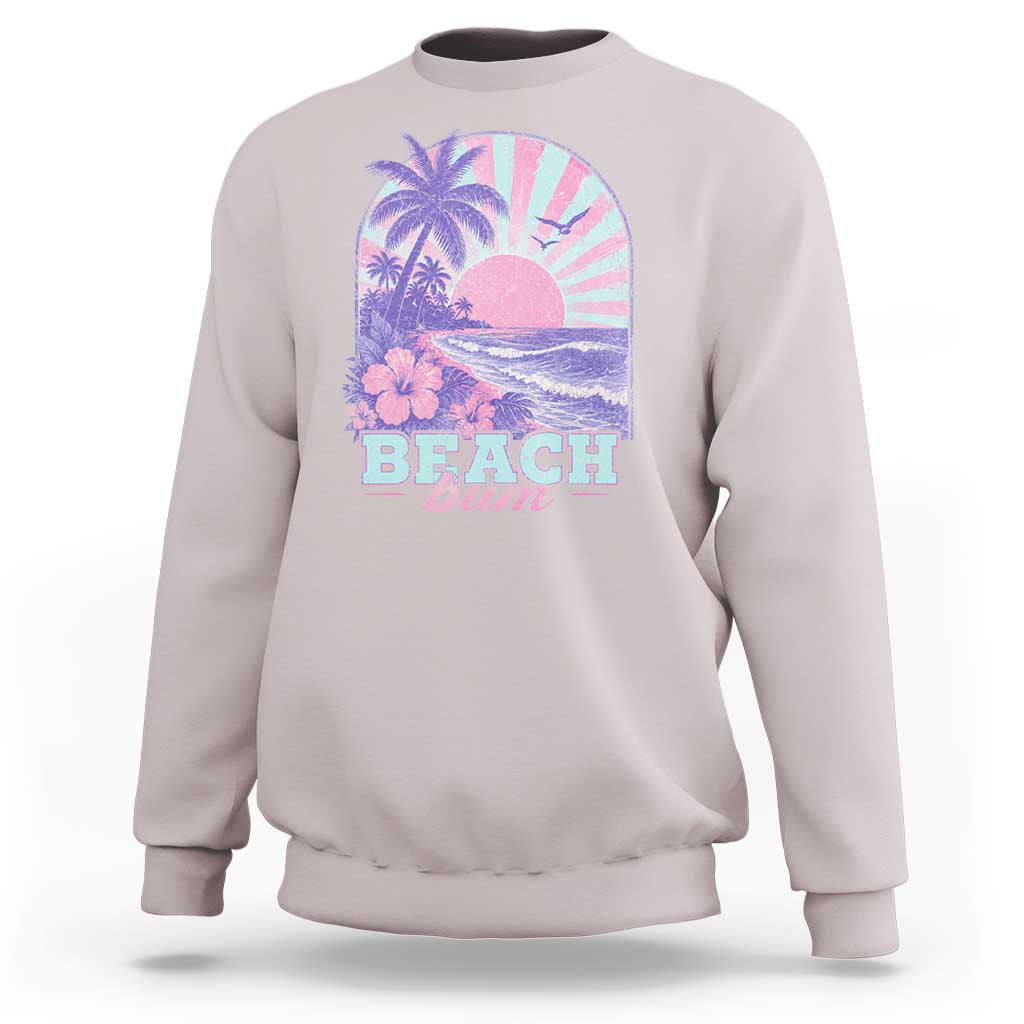 Beach Bum Sweatshirt Summer Vacation Beach Lover Surf Wave Vintage Tropical Sunset Aesthetic