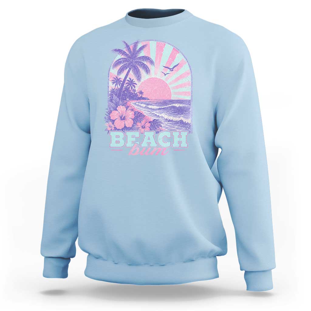 Beach Bum Sweatshirt Summer Vacation Beach Lover Surf Wave Vintage Tropical Sunset Aesthetic