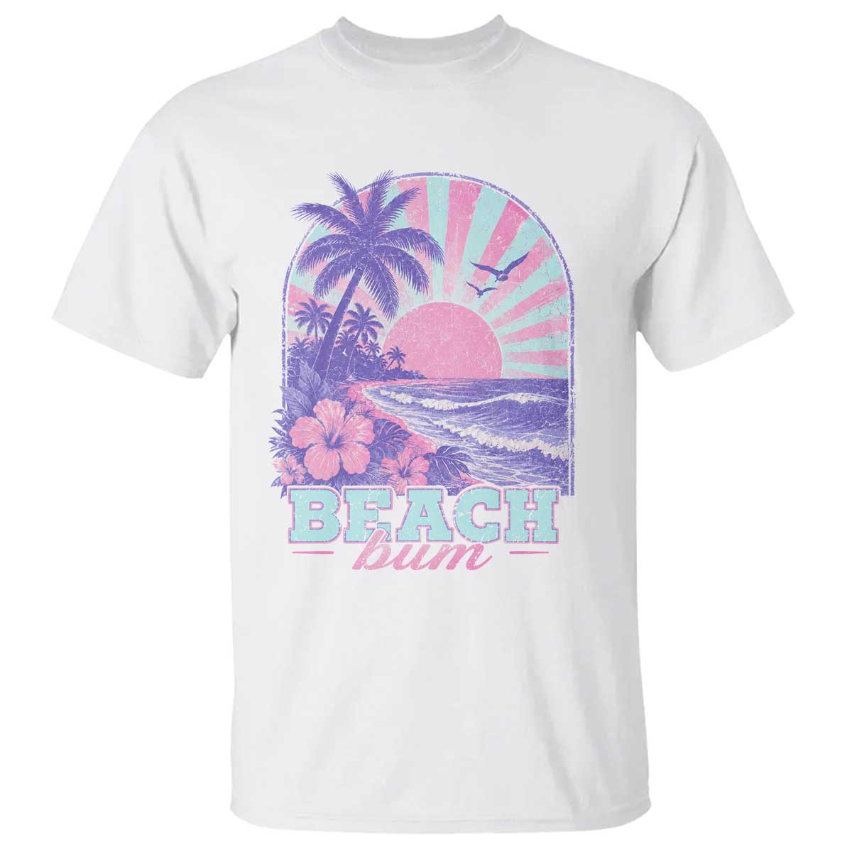 Beach Bum T Shirt Summer Vacation Beach Lover Surf Wave Vintage Tropical Sunset Aesthetic