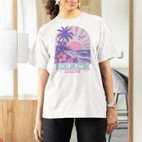 Beach Bum T Shirt For Women Summer Vacation Beach Lover Surf Wave Vintage Tropical Sunset Aesthetic