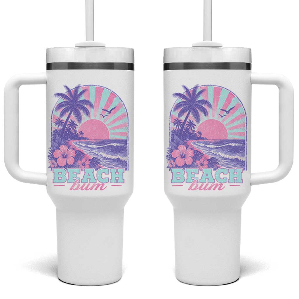 Beach Bum Tumbler With Handle Summer Vacation Beach Lover Surf Wave Vintage Tropical Sunset Aesthetic