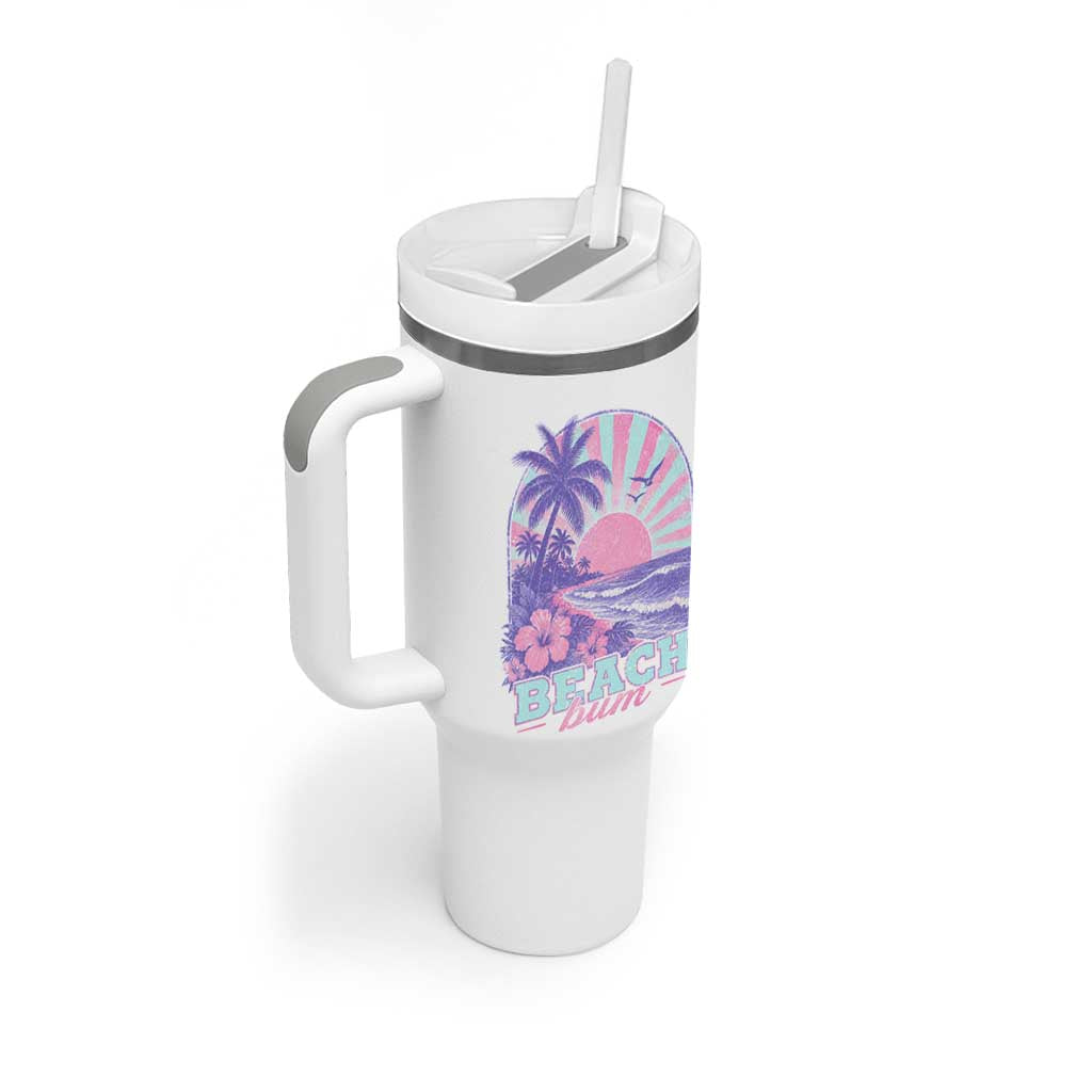 Beach Bum Tumbler With Handle Summer Vacation Beach Lover Surf Wave Vintage Tropical Sunset Aesthetic
