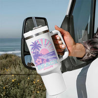 Beach Bum Tumbler With Handle Summer Vacation Beach Lover Surf Wave Vintage Tropical Sunset Aesthetic