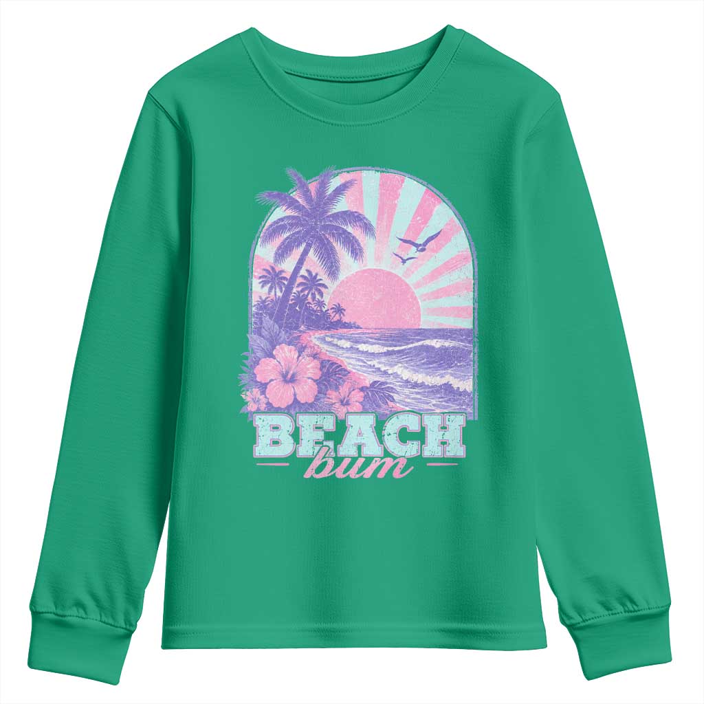 Beach Bum Youth Sweatshirt Summer Vacation Beach Lover Surf Wave Vintage Tropical Sunset Aesthetic