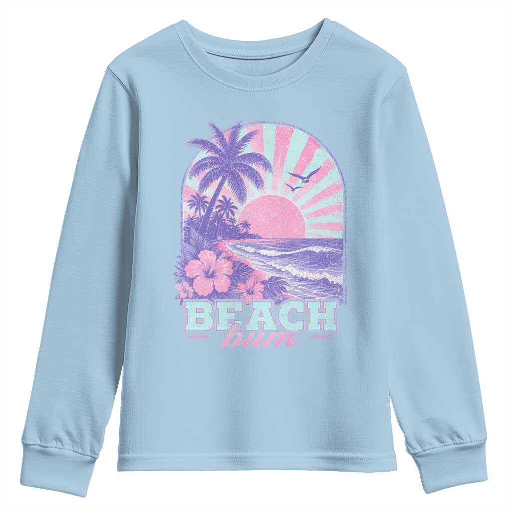 Beach Bum Youth Sweatshirt Summer Vacation Beach Lover Surf Wave Vintage Tropical Sunset Aesthetic