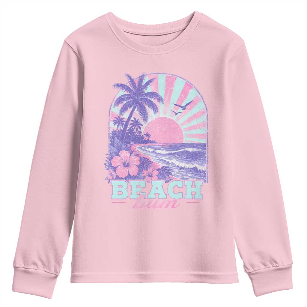 Beach Bum Youth Sweatshirt Summer Vacation Beach Lover Surf Wave Vintage Tropical Sunset Aesthetic