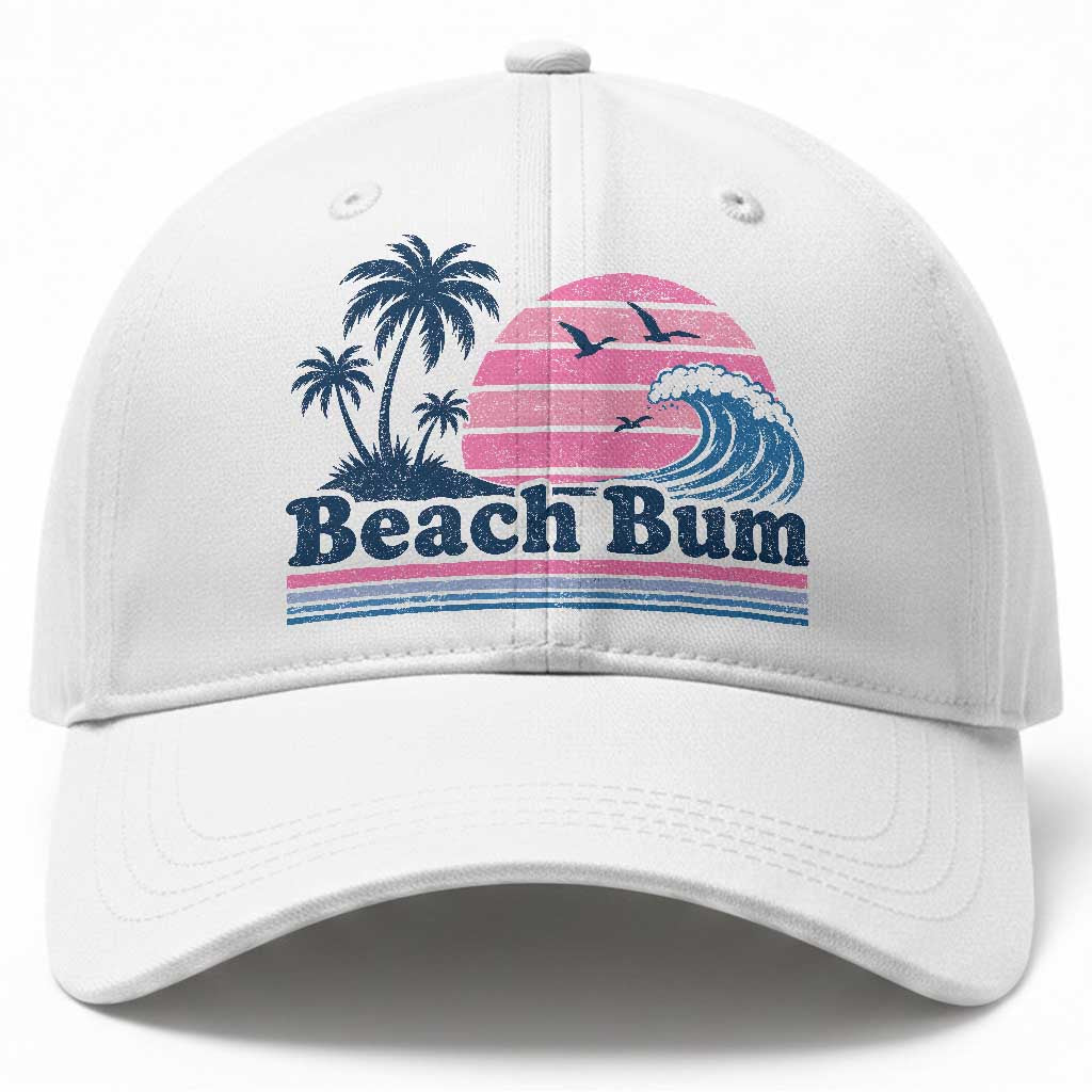 Beach Bum Baseball Cap Retro Summer Vacation Surf Wave Tropical Sunset Aesthetic