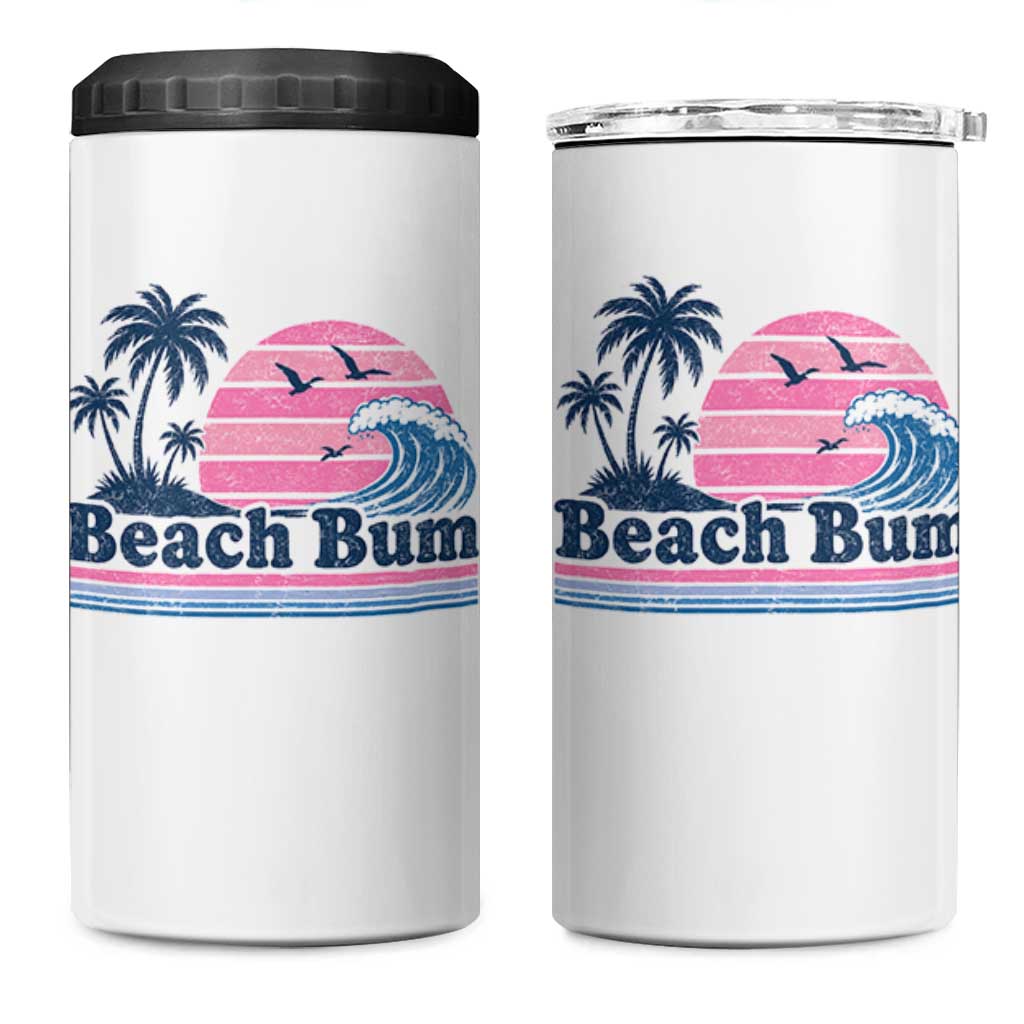 Beach Bum 4 in 1 Can Cooler Tumbler Retro Summer Vacation Surf Wave Tropical Sunset Aesthetic
