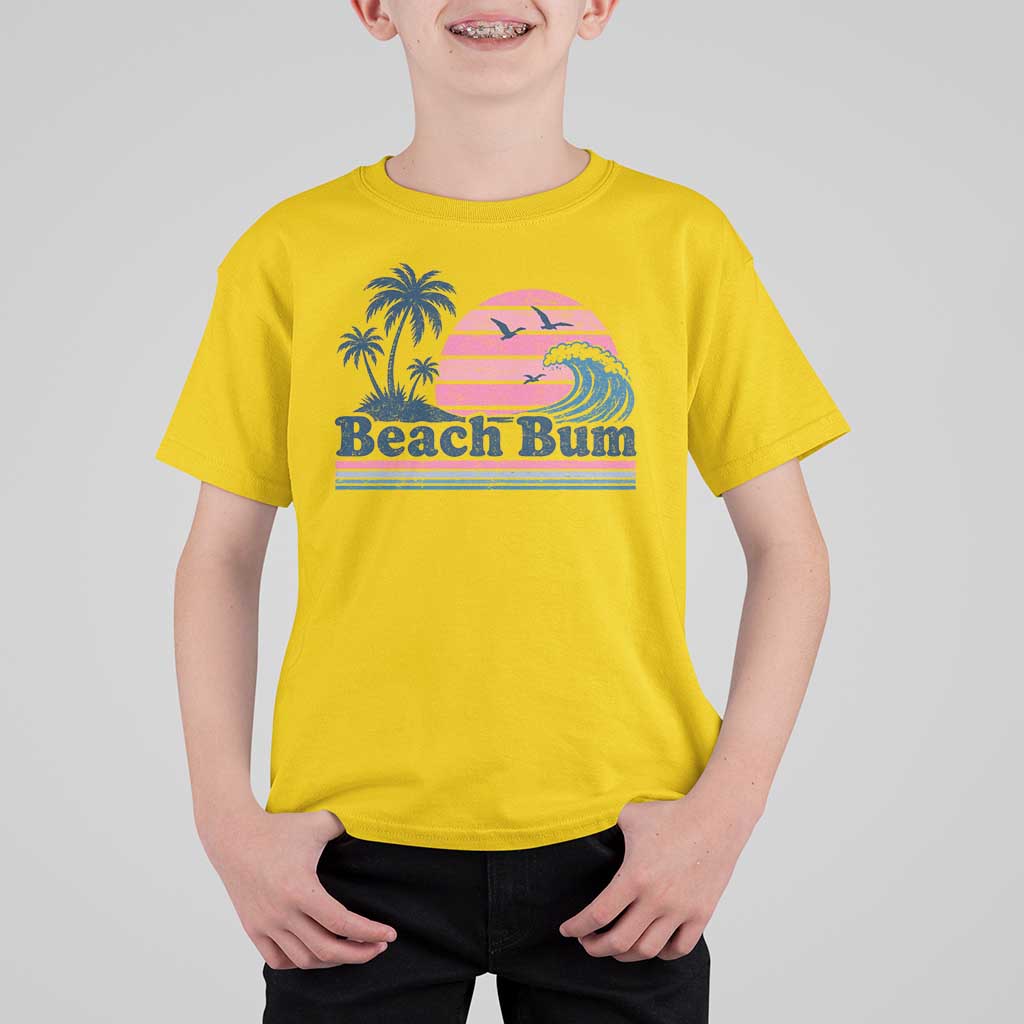 Beach Bum T Shirt For Kid Retro Summer Vacation Surf Wave Tropical Sunset Aesthetic