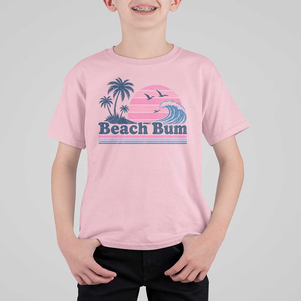 Beach Bum T Shirt For Kid Retro Summer Vacation Surf Wave Tropical Sunset Aesthetic