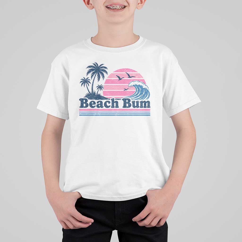 Beach Bum T Shirt For Kid Retro Summer Vacation Surf Wave Tropical Sunset Aesthetic