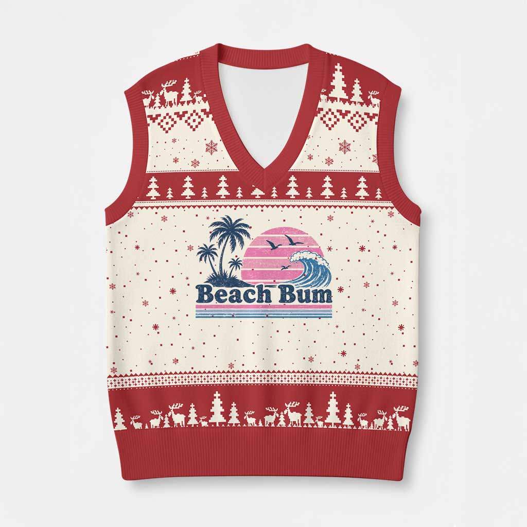 Beach Bum V-Neck Knit Sweater Vest Retro Summer Vacation Surf Wave Tropical Sunset Aesthetic
