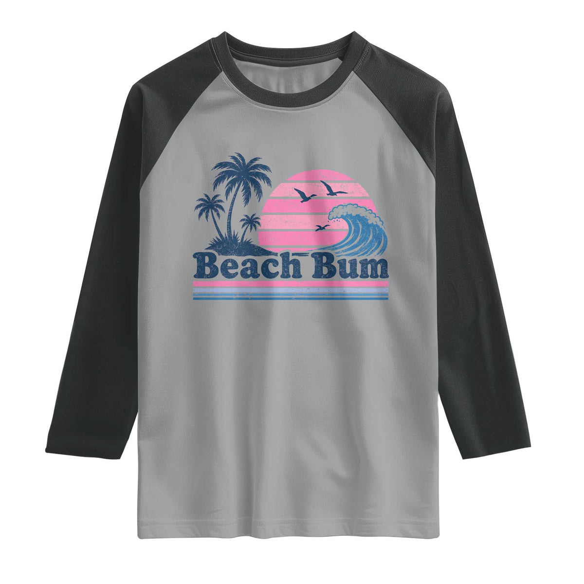 Beach Bum Raglan Shirt Retro Summer Vacation Surf Wave Tropical Sunset Aesthetic