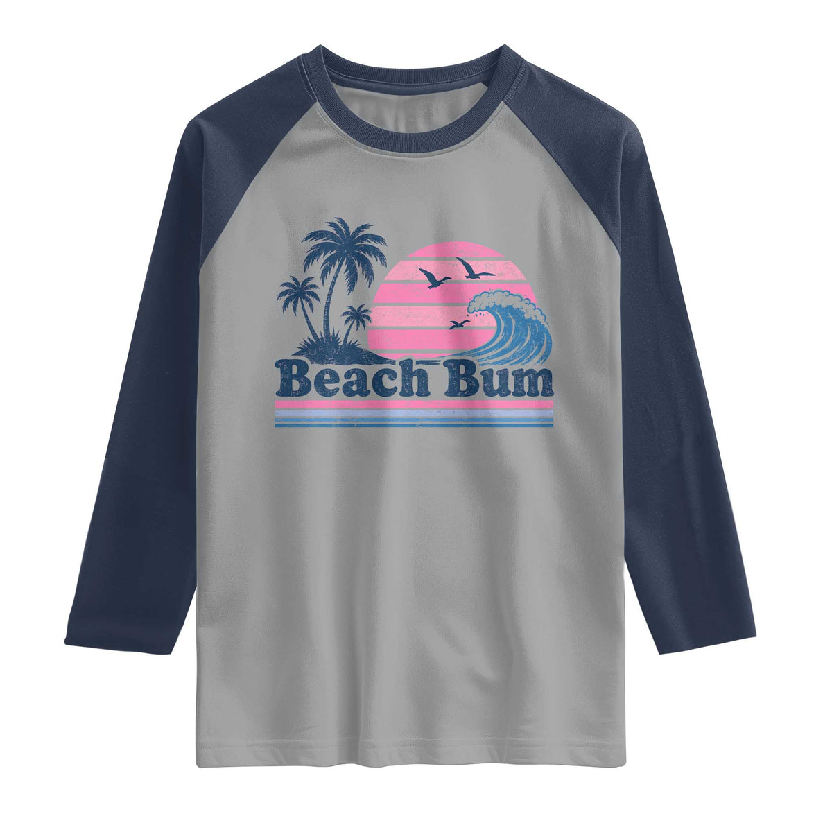Beach Bum Raglan Shirt Retro Summer Vacation Surf Wave Tropical Sunset Aesthetic