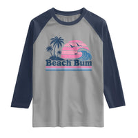 Beach Bum Raglan Shirt Retro Summer Vacation Surf Wave Tropical Sunset Aesthetic