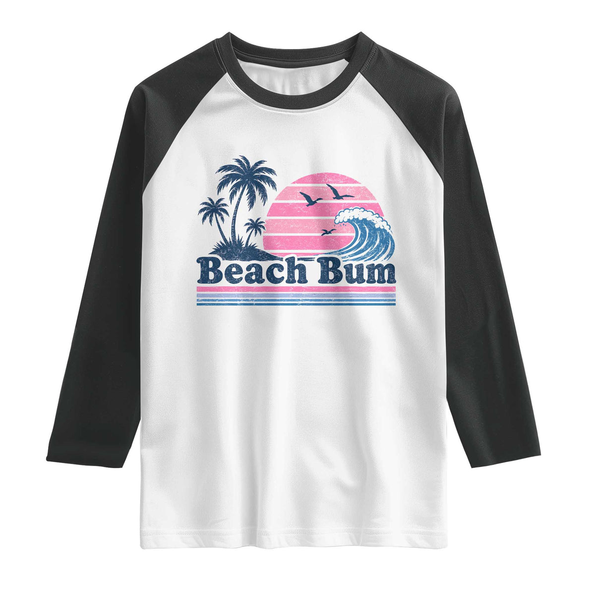 Beach Bum Raglan Shirt Retro Summer Vacation Surf Wave Tropical Sunset Aesthetic