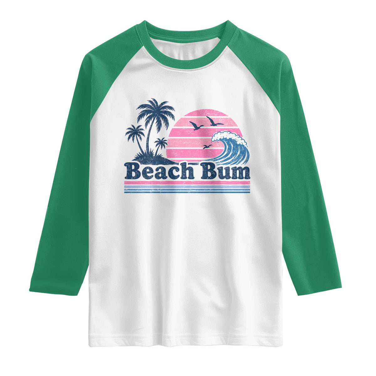 Beach Bum Raglan Shirt Retro Summer Vacation Surf Wave Tropical Sunset Aesthetic